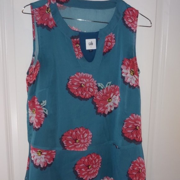 CAbi Tops - CAbi Turquoise Blushing Blouse with Pink Mums